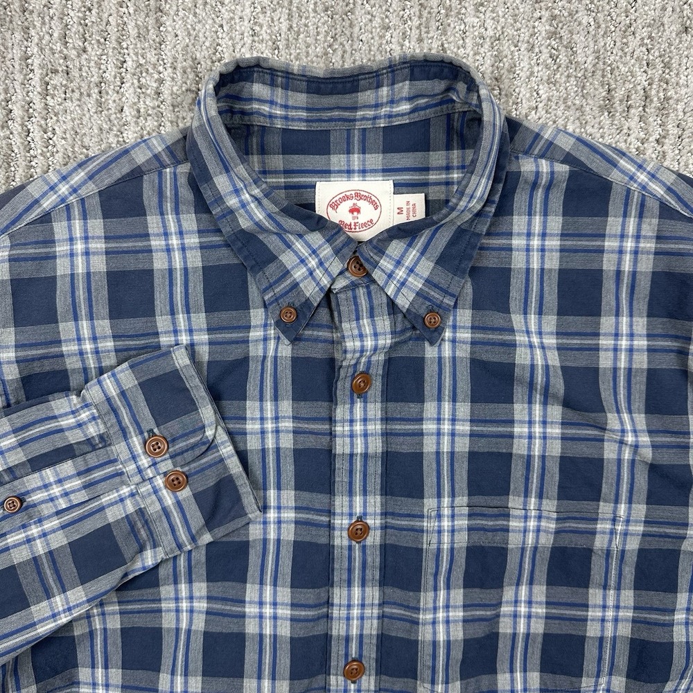 Brooks Brothers Red Fleece Shirt Adult Medium Blue Plaid Button Down Casual Mens